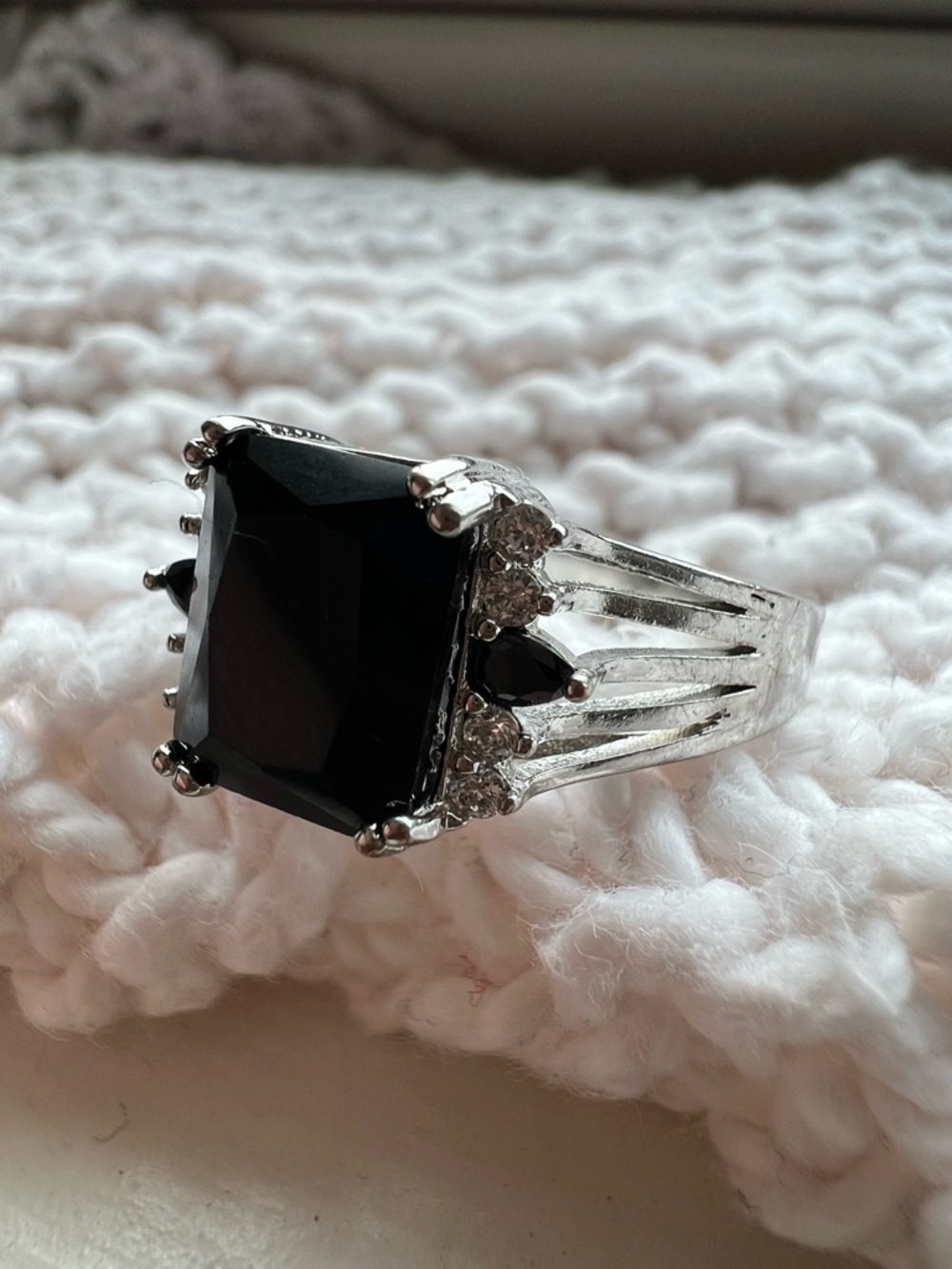 Vintage Unisex Sterling Silver Black Onyx Cocktail Ring with - signed 925 - 9.5 - Picture 9 of 11